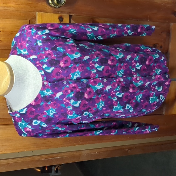 TRADITION* vintage long sleeve button front cardigan tie dye look purple teal L - Picture 3 of 15